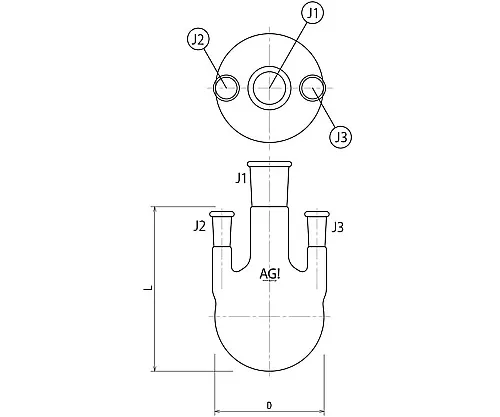 61-3617-56 3 Neck Flask Side Tube Vertical Type 500mL 24/40・15/25 3118-500-4L1L