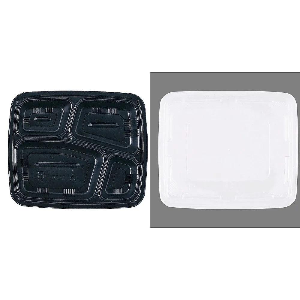62-6652-33 One-Way Heat-Resistant Bento Container Black (Lid Included, 50 Sets) T-25