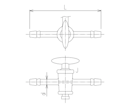 62-2090-35　［Discontinued］Three-Way Tap Glass Cock with Rubber Stopper　2156-126