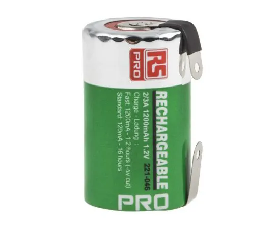 63-4588-62 RS PRO, 1.2V, 2/3 A, NiMH Rechargeable Battery, 1.2Ah 221-046