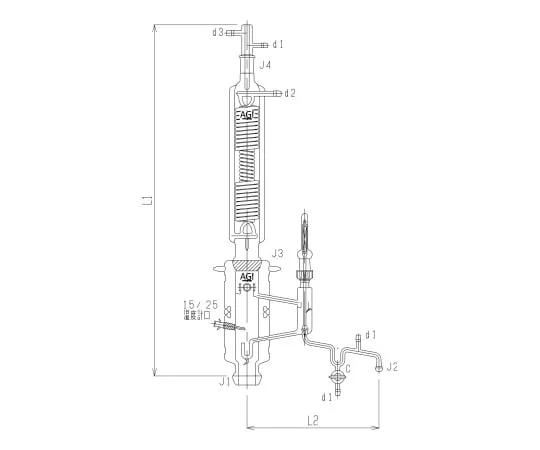 62-2109-30 Vertical Drawing Automatic Reflux (Double Tube Cooler) Glass Cock 3554-KE