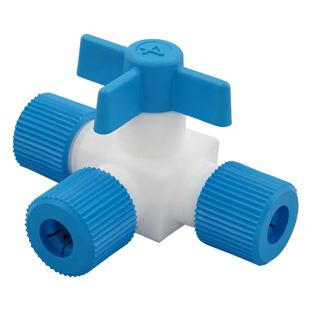 5-5366-12 Fluororesin Three-Way Stopcock (Lock Tightening) 016.1304.2