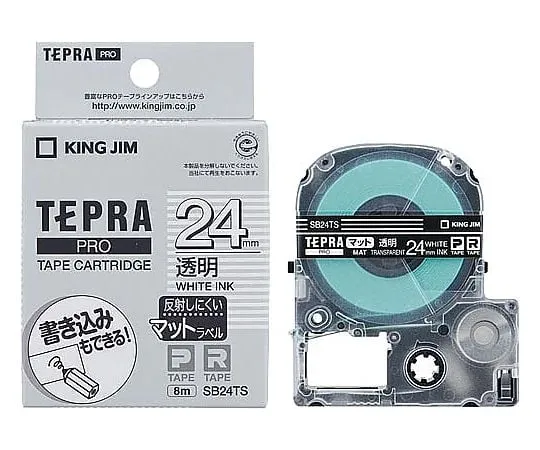 61-0602-05 Tepra PRO Label Printer Tape Matte Label, Black Characters on Clear 24mm SB24T