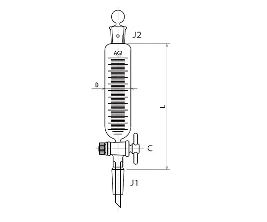 61-0187-50 Cylindrical Dropping Funnel with Sliding PTFE Cock 30mL 3738-30-3L