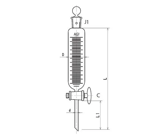 61-0186-80 Cylindrical Dropping Funnel Glass Cock 30mL 3728-30