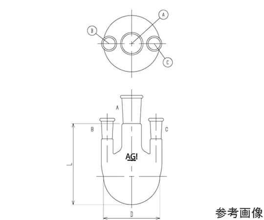 64-8912-08 Three-Way Flask Side Tube Vertical Type 1,000 mL 24/40/15/25 3118-1-4L1L