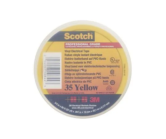 63-4712-95 3M Yellow Electrical Tape, 19mm x 20m SCOTCH 35 JAUNE 20 X 19