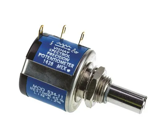 63-4800-40 Vishay 534 Series Wirewound Potentiometer with a 6.35 mm Dia. Shaft 10-Turn, 100kΩ, ±5%, 2W, ±20ppm/°C, Panel Mount 534B1104JL