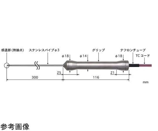 65-3532-97　［Out of stock］HACCP Food Center Temperature Sensor BC Series with ISO document set -200~300°C for 3 seconds　BC-31E-030-TC1-ASPC