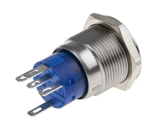 63-4660-81 RS PRO Single Pole Double Throw (SPDT) Latching Blue LED Push Button Switch, IP67, 19.2 (Dia.)mm, Panel Mount, 250V ac 111-3782