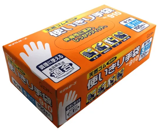 64-5226-93　［Discontinued］Natural Rubber Disposable Gloves with S Powder 100 Pieces x 12 Boxes　No.910