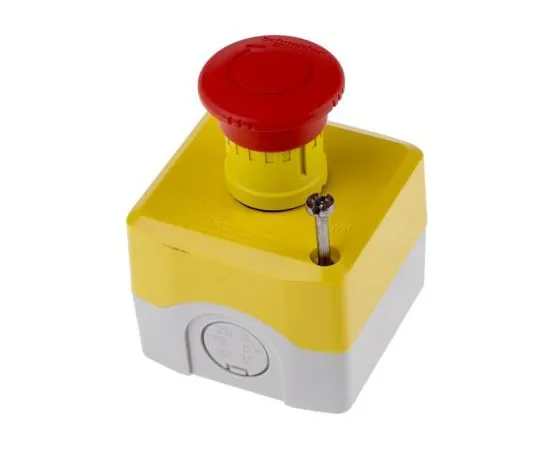 63-4765-35 Schneider Electric Harmony, Red/Yellow/Grey, Twist to Reset 40mm Mushroom Head Emergency Button XALK178F