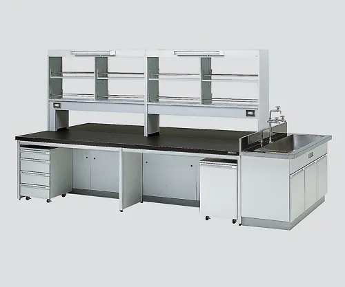3-3800-02　［Discontinued］Central Laboratory Bench without Drawer, Frame Type with Unit, Side Sink, with Reagent Shelf 2400 x 1200 x 800/1870　HCOJ-2412