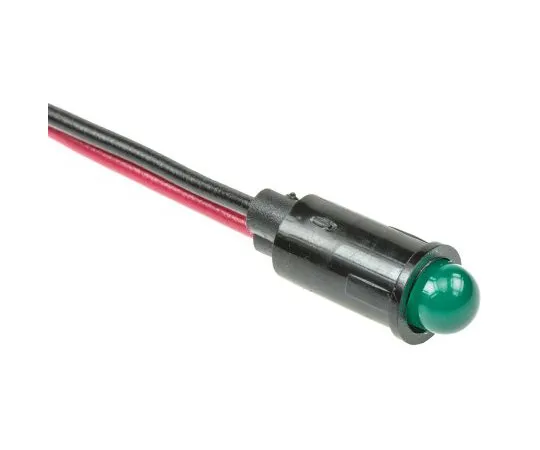 63-4867-07 Dialight Green Indicator, Lead Wires Termination, 5 V dc, 6.4mm Mounting Hole Size 559-0202-007F