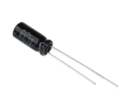 63-4721-66 Rubycon 10μF 63V dc Aluminium Electrolytic Capacitor, Through Hole 5 (Dia.) x 11mm +105°C 5mm 2mm 63YXF10M5X11