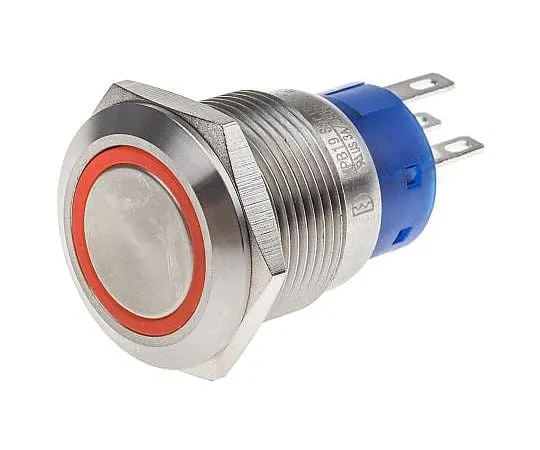 63-4661-44 RS PRO Double Pole Double Throw (DPDT) Momentary Red LED Push Button Switch, IP67, 19.2 (Dia.)mm, Panel Mount, 250V ac 111-5775