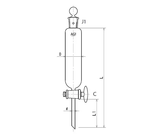 61-0186-59　［Discontinued］Cylindrical Separatory Funnel Glass Cock 30mL　3724-30