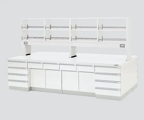 3-3857-01　［Discontinued］Central Laboratory Bench Wooden White Type, Riser Type, with Reagent Shelf 1800 x 1200 x 800/1800　SAOD-1812W