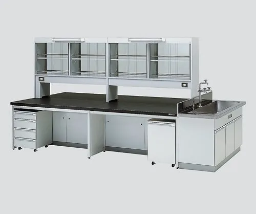 3-3802-02　［Discontinued］Central Laboratory Bench without Drawer, Frame Type with Unit, Side Sink, with Reagent Shelf 2400 x 1200 x 800/1870　HCOK-2412