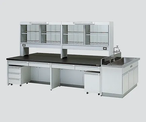 3-3832-02　［Discontinued］Central Laboratory Bench with Drawer, Frame Type with Unit, Side Sink, with Reagent Shelf 2400 x 1200 x 800/1870　HDOK-2412