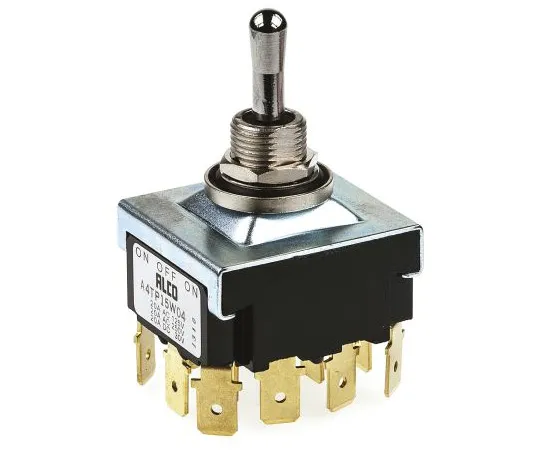 63-4750-02 TE Connectivity Four Pole Double Throw (4PDT) Toggle Switch, On-Off-On, IP67, Panel Mount A4TP15W04