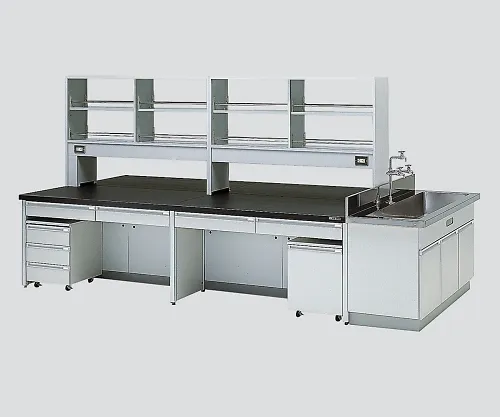 3-3826-02　［Discontinued］Central Laboratory Bench with Drawer, Frame Type with Unit, Side Sink, with Reagent Shelf 2400 x 1200 x 800/1800　HDOH-2412