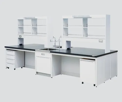 3-3808-02　［Discontinued］Central Laboratory Bench without Drawer, Frame Type with Unit, Face-To-Face Sink, with Reagent Shelf 2400 x 1200 x 800/1870　HCON-2412