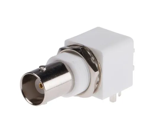 63-4858-34 RS Right Angle 50Ω PCB Mount Bulkhead Fitting BNC Connector, jack, Nickel, Through Hole Termination 526-5864