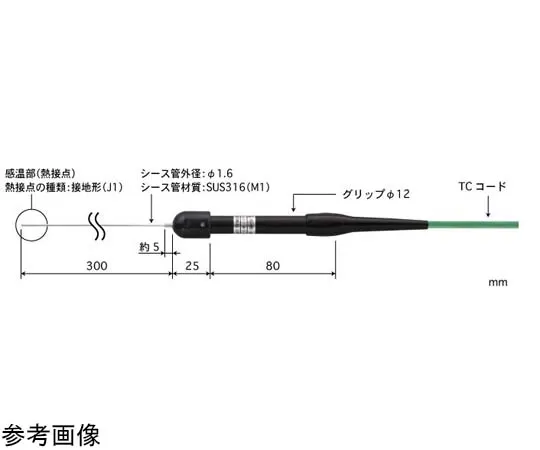 65-3530-64 Sheath Thermocouple Temperature Sensor Shape: Grip Type Outer Diameter 1.6φ 300 mm Teflon Coating No E Type A1.6-E-J1-M1-L300-TC1-ASP
