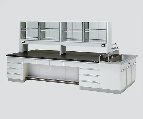 3-3756-02　［Discontinued］Central Laboratory Bench Wooden Type, Desk Type, Side Sink, with Reagent Shelf 2400 x 1200 x 800/1800　SGOI-2412