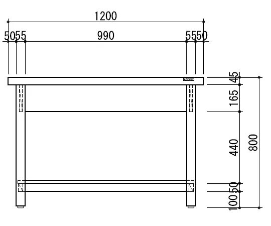 3-5809-01　［Discontinued］Workbench (With Lower Table) 1200 x 900 x 800mm　KWC-1200