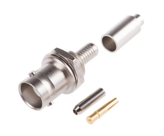 63-4755-93 Radiall Straight 50Ω Panel Mount Bulkhead Fitting BNC Connector, jack, Nickel, Crimp Termination, RG188, RG316 R141306000W