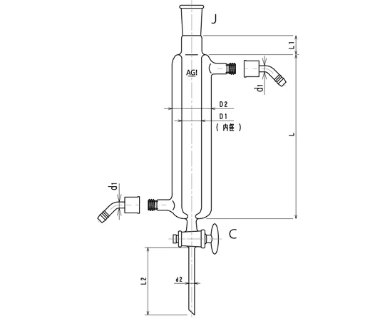 65-2346-50 Double Tube Chromatography Column with Joint (with Tap) Glass Cock Water Connector Specification Φ 10 L: 300 3832-10300-3L-W