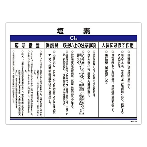 61-3383-74　［Discontinued］Chemical Substance Related Sign Chlorine Special 38-303　35303