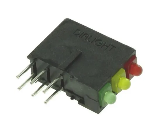 63-4873-66 Dialight 570-0100-132F, Red/Yellow/Green Right Angle PCB LED Indicator, 3 LEDs, Through Hole 2.5 V 570-0100-132F