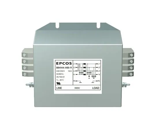 63-4732-08 EPCOS B84144A*R000 Series 36A 440 V ac 50 → 60Hz Flange Mount RFI Filter, with Tab Terminals 3 Phase B84144A0036R000