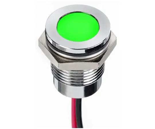 63-4683-67 RS PRO Green Indicator, 1.8 → 3.3 V dc, 14mm Mounting Hole Size, Lead Wires Termination, IP67 130-1096