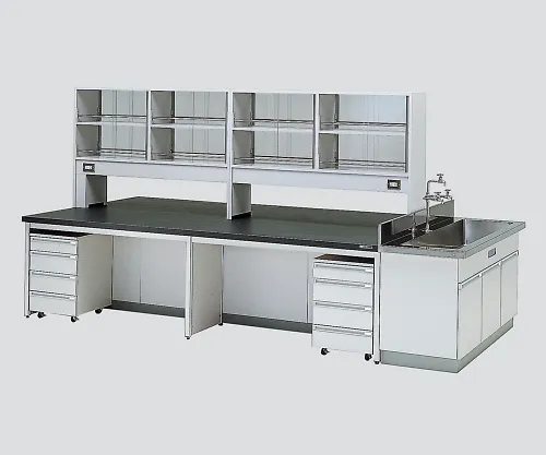 3-3798-02　［Discontinued］Central Laboratory Bench without Drawer, Frame Type with Unit, Side Sink, with Reagent Shelf 2400 x 1200 x 800/1800　HCOI-2412