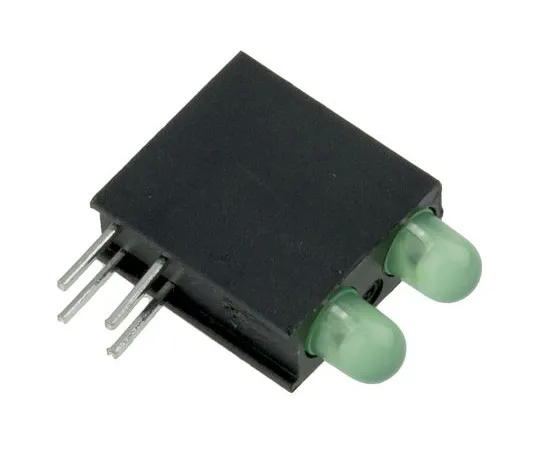 63-4873-57 Dialight 553-0222-200F, Green Right Angle PCB LED Indicator, 2 LEDs, Through Hole 2.2 V 553-0222-200F