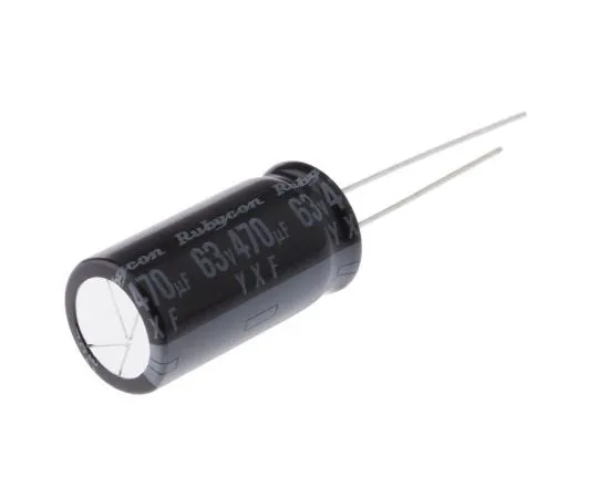 63-4721-72 Rubycon 470μF 63V dc Aluminium Electrolytic Capacitor, Through Hole 12.5 (Dia.) x 25mm +105°C 12.5mm 5mm 63YXF470M12.5X25