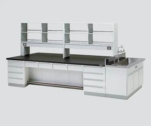 3-3754-02　［Discontinued］Central Laboratory Bench Wooden Type, Desk Type, Side Sink, with Reagent Shelf 2400 x 1200 x 800/1800　SGOH-2412