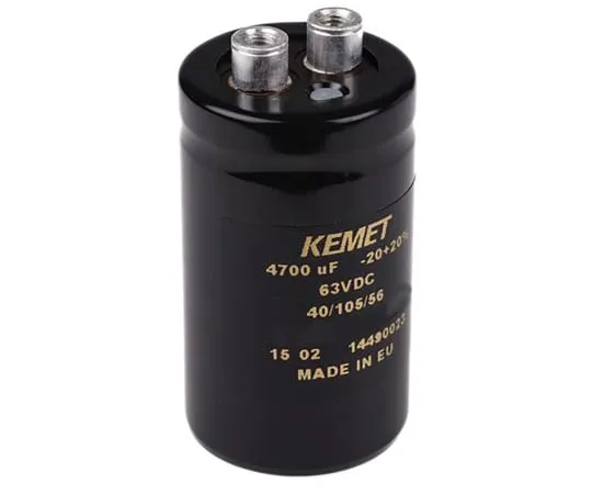 63-4778-40 KEMET 47000μF 25V dc Aluminium Electrolytic Capacitor, Chassis Mount 36 x 105mm +105°C 36mm 105mm ALS40A473DF025