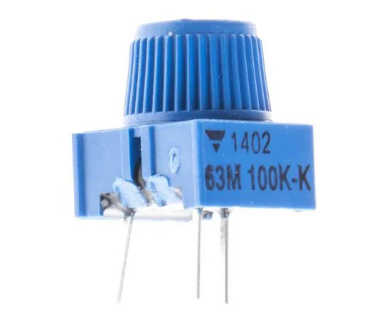 63-4697-52 Vishay 63M-T607 Series Through Hole Trimmer Resistor with Pin Terminations, 100kΩ ±10% 1/2W ±100ppm/°C Finger Adjust M63M104KB30T607