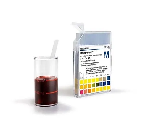 61-0307-34 pH Indicator Strip Ph2.0-9.0 Non-Bleeding (For pH Measurement Of Solution with Turbidity (Suspension)) Ph2-3-4-5-6-7-8-9 Mcolorphast(TM) 109502 100Strips 1.09502.0001