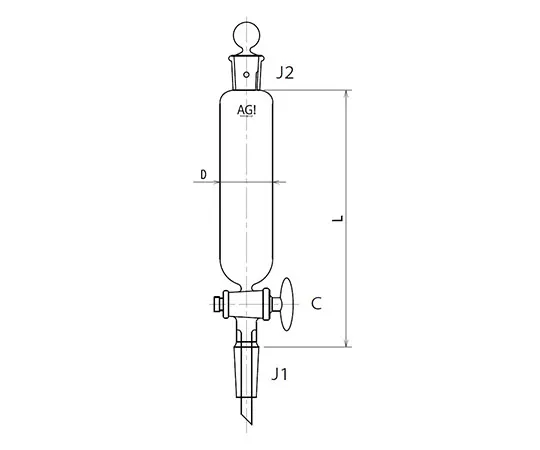 61-0187-07　［Discontinued］Cylindrical Separatory Funnel with Sliding Glass Cock 30mL　3732-30-3L