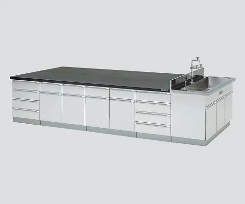 3-3712-02　［Discontinued］Central Laboratory Bench Wooden Type, Flat Type, with Side Sink 2400 x 1200 x 800　SBOB-2412