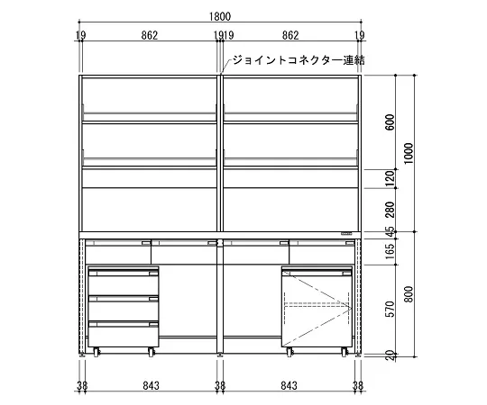 3-5836-11　［Discontinued］Side Laboratory Bench Frame Type, Open Type with Reagent Shelf 1800 x 750 x 1800　HTOE-1807