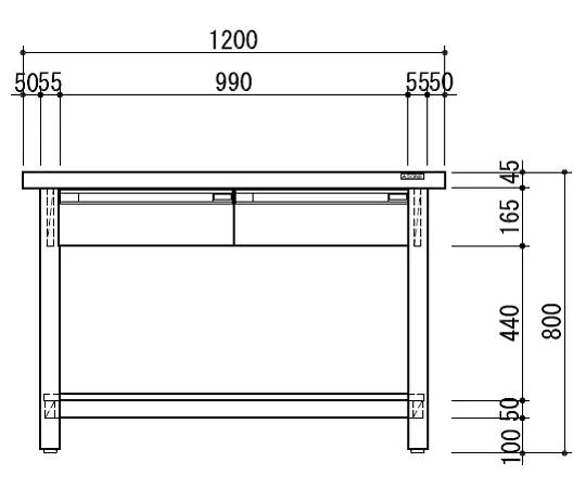 3-1285-11 Workbench (White) Drawer (Single-Sided) 2 1200 x 750 x 800mm KSD-1200W