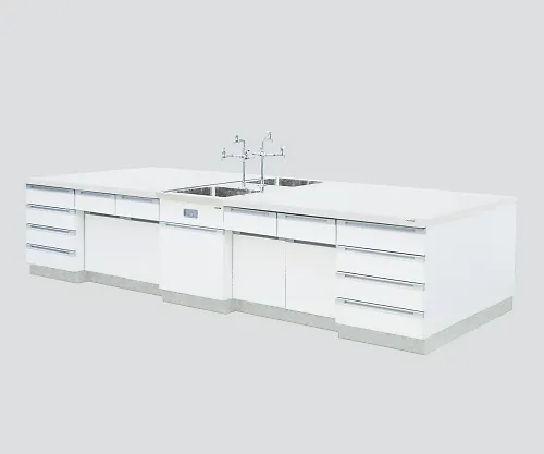 3-3855-02　［Discontinued］Central Laboratory Bench Wooden White Type, Riser Type, with Face-To-Face Sink 2400 x 1200 x 800　SAOC-2412W