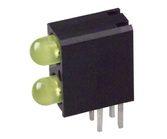 63-4873-63 Dialight 553-0133-200F, Yellow Right Angle PCB LED Indicator, 2 LEDs, Through Hole 2.8 V 553-0133-200F